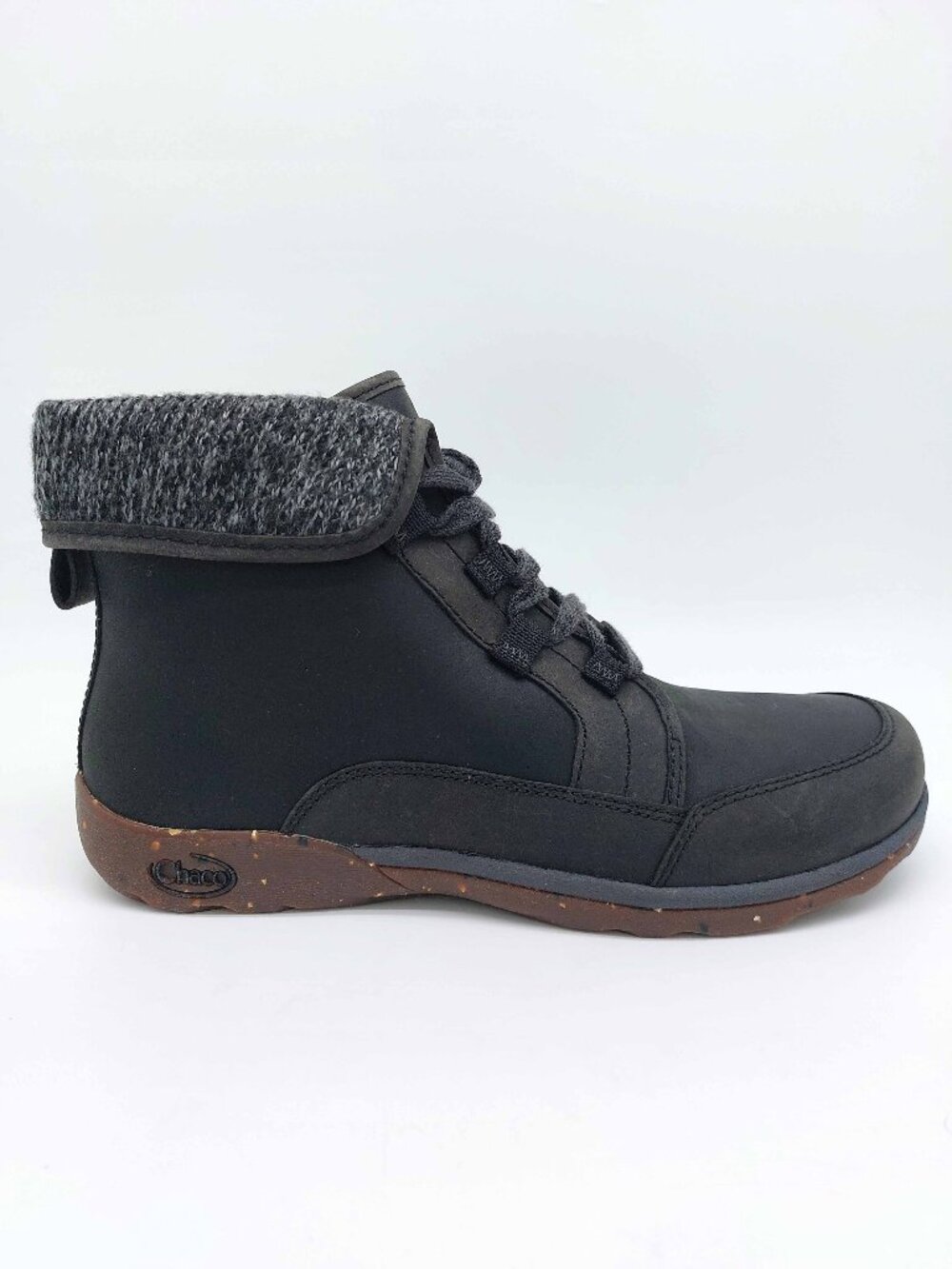 Chaco Barbary Black Leather Fold-Over Wool Cuff Ankle Boots Women's 9.5